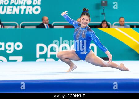 23. Oktober 2023: Kayla Dicello aus den Vereinigten Staaten (57) tritt beim All-Around-Finale der Kunstturnen der WomenÃ¢â‚¬â„¢bei den Pan American Games in Santiago 2023 im Centro de Deportes Colectivos in Santiago, Chile, an. Daniel Lea/CSM (Kreditbild: © Daniel Lea/CSM via ZUMA Press Wire) Stockfoto