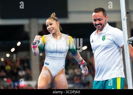 23. Oktober 2023: Flavia Saraiva aus Brasilien (9) tritt beim All-Around-Finale der Kunstturnen der WomenÃ¢â‚¬â„¢bei den Pan American Games in Santiago 2023 im Centro de Deportes Colectivos in Santiago, Chile an. Daniel Lea/CSM (Kreditbild: © Daniel Lea/CSM via ZUMA Press Wire) Stockfoto