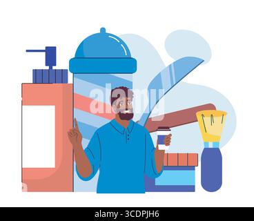 Friseur-Werkzeuge und zufriedene Kunden. Vektorabbildung Stock Vektor