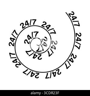 24 7 kreisförmiger Rahmen. Vektordiensttext. 24-7-Zeichen. Symbol „Zeit Stunden“. Stock Vektor