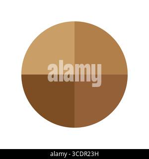 Kreisdiagramm. Vier braune Abschnitte. Geteilte geometrische Rundung. Vektorgrafik. Stock Vektor