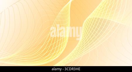 Gelber und oranger Farbverlauf mit gekrümmten Linien und Rasterformen für einen dynamischen und abstrakten visuellen Effekt. Stock Vektor
