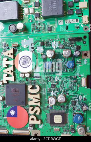 Japan, Sendai, Präfektur Miyagi. August 2025. Stellen Sie sich das Foto 'TATA in Indien und PSMC in Taiwans technischer Partnerschaft' vor. Stockfoto
