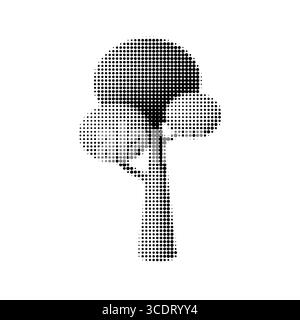 Stilisierter Baum mit drei runden Baldachinen in schwarz-weißem Rastervektor-Stil. Umweltfreundliches minimales Design, perfekt für Stadtparks, Infografiken Stock Vektor