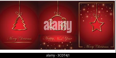 2026 Happy New Year Hintergrund für saisonale Einladungen, festliche Poster, Grußkarten, Glitzer isoliert auf rotem Hintergrund, Textdesign. Stock Vektor