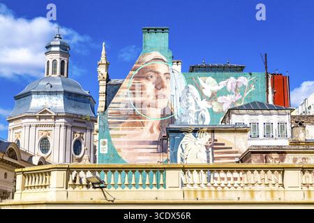 Wandbild mit Evita Person, von der Dachterrasse des Buenos Aires Museo (BAM), Buenos Aires Stockfoto