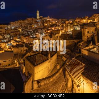 Matera - der Blick aus dem Tal. Stockfoto