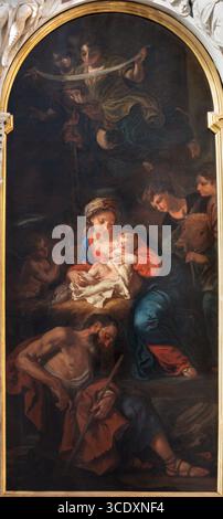 VICENZA, ITALIEN – 7. NOVEMBER 2023: Das Gemälde der Geburt in der Kirche Chiesa di San Giuliano von Carlo Loth (1632–1698). Stockfoto