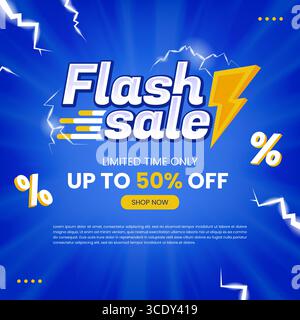 Der Post im quadratischen Flash-Format wird in blauen und gelben Farben angezeigt. Stock Vektor