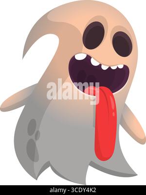 Halloween-Vektor-Illustration des gruseligen Geistes, der Zunge auf weißem Hintergrund zeigt. Zeichentrickfiguren Stock Vektor