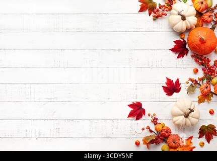 Flache Herbstkomposition mit Kopierraum. Stockfoto