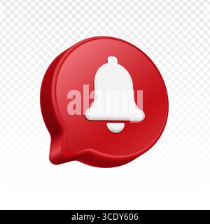 3D-Glocke und Benachrichtigungssymbol in Form einer Sprechblase. Stock Vektor