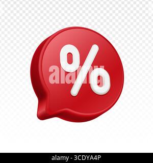 3D-Prozentzeichen-Symbol in einer Sprechblase, Finanz- und Rabattkonzept. Stock Vektor