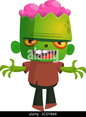 Cartoon lustige grüne Zombie. Halloween Vektor-Illustration von Zombie-Kreatur. Stock Vektor