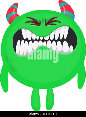 Cartoon niedliches Monster mit lustigem aufgeregtem Gesichtsausdruck, winkende Hände. Vektorillustration isoliert auf weiß. Halloween-Design. Stock Vektor