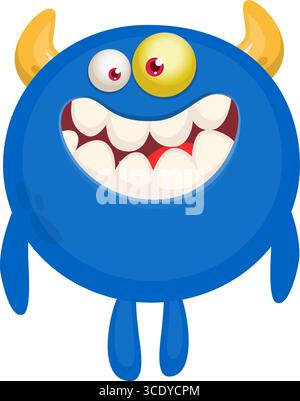 Cartoon niedliches Monster mit lustigem aufgeregtem Gesichtsausdruck, winkende Hände. Vektorillustration isoliert auf weiß. Halloween-Design. Stock Vektor