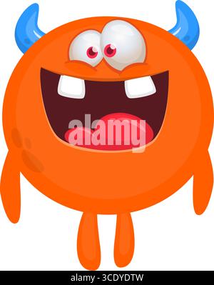 Cartoon niedliches Monster mit lustigem aufgeregtem Gesichtsausdruck, winkende Hände. Vektorillustration isoliert auf weiß. Halloween-Design. Stock Vektor