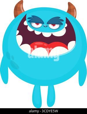 Cartoon niedliches Monster mit lustigem aufgeregtem Gesichtsausdruck, winkende Hände. Vektorillustration isoliert auf weiß. Halloween-Design. Stock Vektor