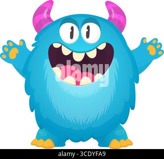 Cartoon niedliches Monster mit lustigem aufgeregtem Gesichtsausdruck, winkende Hände. Vektorillustration isoliert auf weiß. Halloween-Design. Stock Vektor