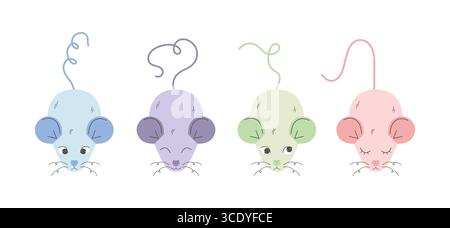 Niedliches handgezeichnetes Mäuseset. Farbige Kritzelmäuse oder Ratten. Vektorabbildung Stock Vektor