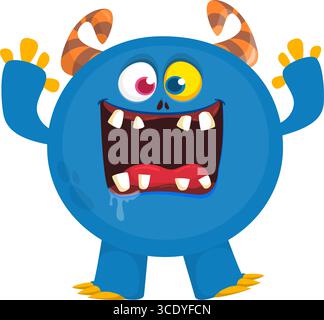 Cartoon niedliches Monster mit lustigem aufgeregtem Gesichtsausdruck, winkende Hände. Vektorillustration isoliert auf weiß. Halloween-Design. Stock Vektor