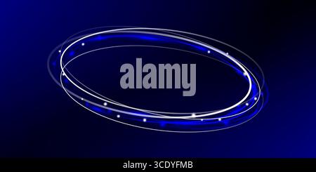 Leuchtend blauer Neonwirbelring mit funkelnder Wellenbewegung. Dynamischer kreisförmiger Lichtwirbel für futuristische Hintergründe oder digitale magische Energieeffekte in m Stock Vektor