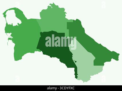 Karte von Turkmenistan mit Regionen. Eine einfache Ländergrenzkarte mit Gebietsaufteilung. Grüne Farbpalette. Stock Vektor