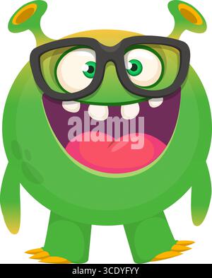 Cartoon niedliches Monster mit lustigem aufgeregtem Gesichtsausdruck, winkende Hände. Vektorillustration isoliert auf weiß. Halloween-Design. Stock Vektor