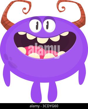 Cartoon niedliches Monster mit lustigem aufgeregtem Gesichtsausdruck, winkende Hände. Vektorillustration isoliert auf weiß. Halloween-Design. Stock Vektor