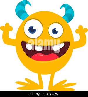 Cartoon niedliches Monster mit lustigem aufgeregtem Gesichtsausdruck, winkende Hände. Vektorillustration isoliert auf weiß. Halloween-Design Stock Vektor