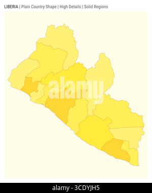 Liberia einfache Landkarte. Hohe Details. Stil für Volumenkörperbereiche. Die Form Liberias. Vektorabbildung. Stock Vektor