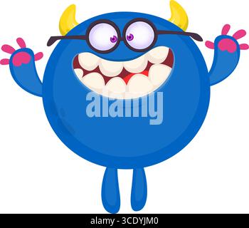 Cartoon niedliches Monster mit lustigem aufgeregtem Gesichtsausdruck, winkende Hände. Vektorillustration isoliert auf weiß. Halloween-Design. Stock Vektor