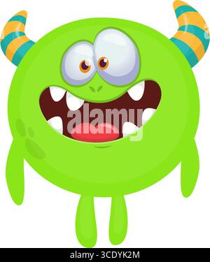 Cartoon niedliches Monster mit lustigem aufgeregtem Gesichtsausdruck, winkende Hände. Vektorillustration isoliert auf weiß. Halloween-Design. Stock Vektor