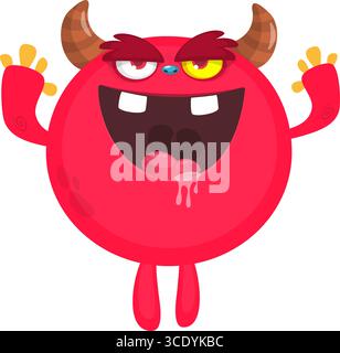 Cartoon niedliches Monster mit lustigem aufgeregtem Gesichtsausdruck, winkende Hände. Vektorillustration isoliert auf weiß. Halloween-Design. Stock Vektor