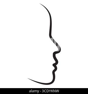 Einfache Abbildung des menschlichen Profils mit glatten Linien. Minimalistisches Gesichtsprofil Linienbild Silhouette Stock Vektor