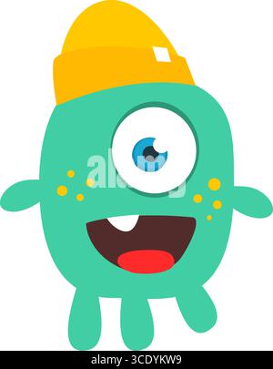 Cartoon niedliches Monster mit lustigem aufgeregtem Gesichtsausdruck, winkende Hände. Vektorillustration isoliert auf weiß. Halloween-Design Stock Vektor