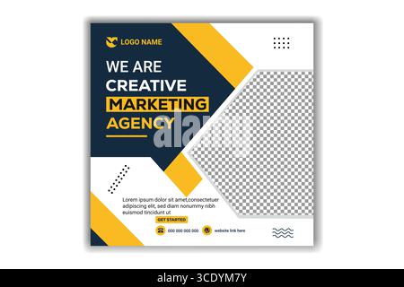 Moderne kreative Marketing Agentur Social Media Post Banner Vorlage Gelb und Marineblau editierbares Design Stock Vektor