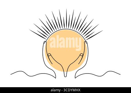 Durchgehende einzeilige Zeichnung des Sonnenuntergangs in minimalistischem Stil, isolierte Umrissdarstellung Stock Vektor
