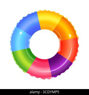 Bunter aufblasbarer Ring, der auf weißem Hintergrund für Sommerferien schwimmt Stock Vektor