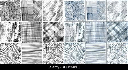 Handgezeichnete Schraffurtexturen, die für Schattierung festgelegt sind Stock Vektor