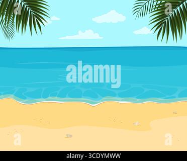 Tropischer Strand mit Palmen, Meer und Wolken im Hintergrund Stock Vektor