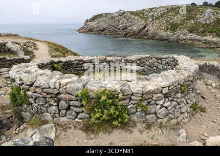 Eisenzeitliche befestigte Siedlung Praia Castro de Barona, A Coruna, La Coruna, Spanien Stockfoto