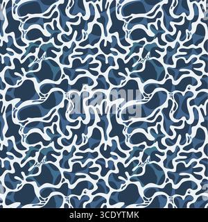 Nahtloses abstraktes Camouflage-Muster mit fließenden blauen Formen Stock Vektor