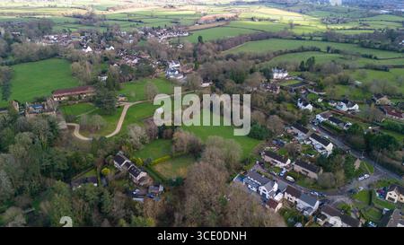 Chew Magna, UK, 03. März 2024: Luftaufnahme der Drohne über das Dorf Chew Magna, Bristol. Stockfoto