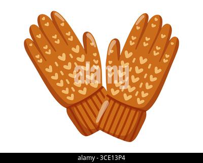 Gestrickte braune Handschuhe. Herbst- und Winteraccessoires. Warme Kleidung. Vektor-isolierte Illustration auf weißem Hintergrund. Stock Vektor