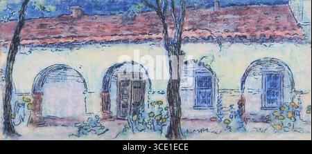 Nell Brooker Mayhew - Farbätzung der San Juan Batista Mission, Kalifornien. Stockfoto