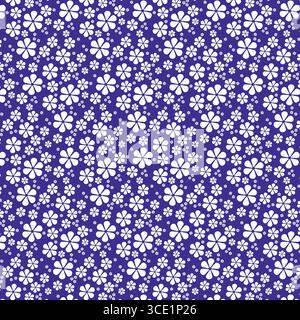 Weiße Blumen und kleine Punkte auf blauem Hintergrund Stock Vektor