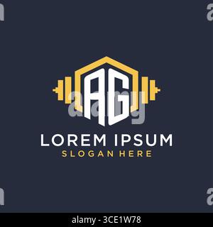 Ursprüngliches AG-Logo-Design für Fitnesscenter mit kreativer Kurzhantel-Vektorgrafik im geometrischen Stil Stock Vektor