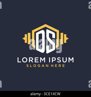 Ursprüngliches DS-Logo-Design für Fitnesscenter mit kreativer Kurzhantel-Vektorgrafik im geometrischen Stil Stock Vektor