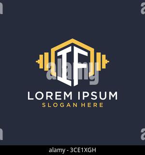 Initiales IF-Logo-Design für Fitnesscenter mit kreativer Kurzhantel-Vektorgrafik im geometrischen Stil Stock Vektor